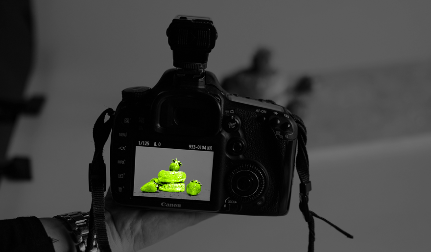 Kamera, mit der Essen fotografiert wurde